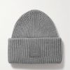 Donne Moncler Cappelli Invernali | Berretto In Lana A Costine Applicato - Grigio - Taglia Unica