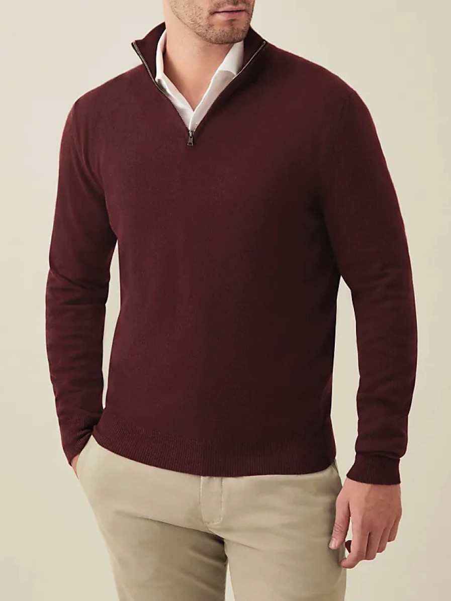 Uomini Massimo Alba Maglioni | Zip In Puro Cashmere Rosso Lava