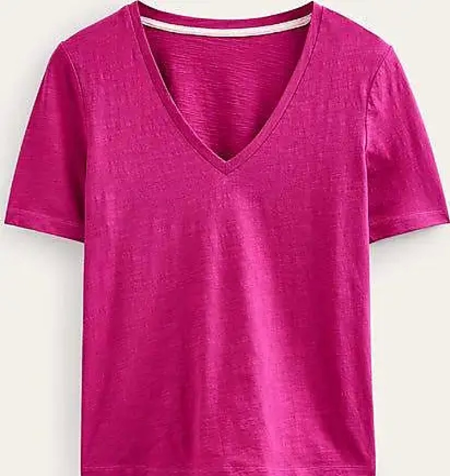 Donne Balenciaga Magliette | T-Shirt Fiammata Con Scollo A V Regolare Festival Fuchsia Women Boden