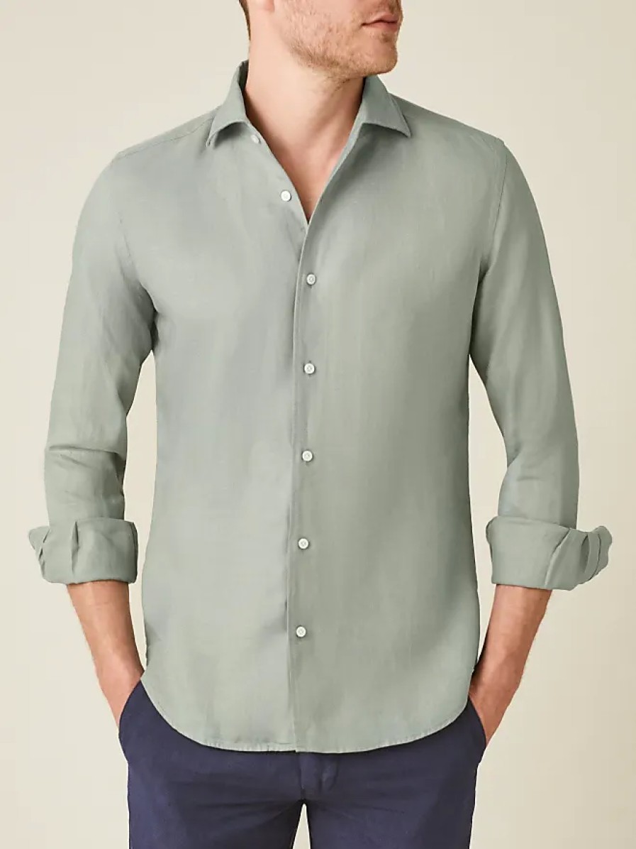 Uomini Homme Plissè Issey Miyake Camicie | Camicia In Lino Portofino Verde Salvia