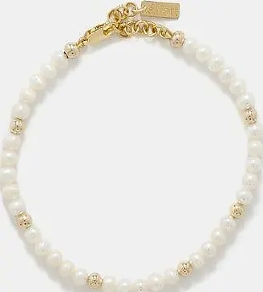 Uomini Sydney Eva Gioielleria | Eliou - Bracciale Con Perle Di Lim E Placcato In Oro 14Kt - Uomo - Bianco