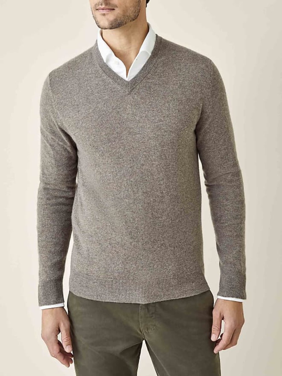 Uomini Paul Smith Maglioni | Nocciola Marrone Melange Puro Cashmere Scollo V