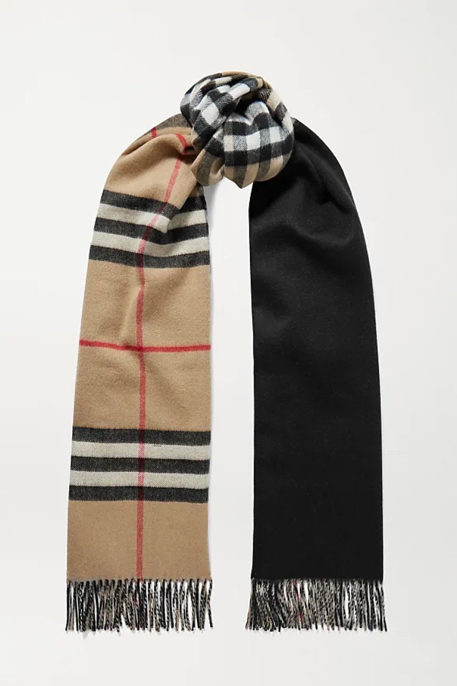 Donne Burberry Sciarpe | Sciarpa Reversibile In Cashmere A Quadri Con Frange - Colori Neutri - Taglia Unica