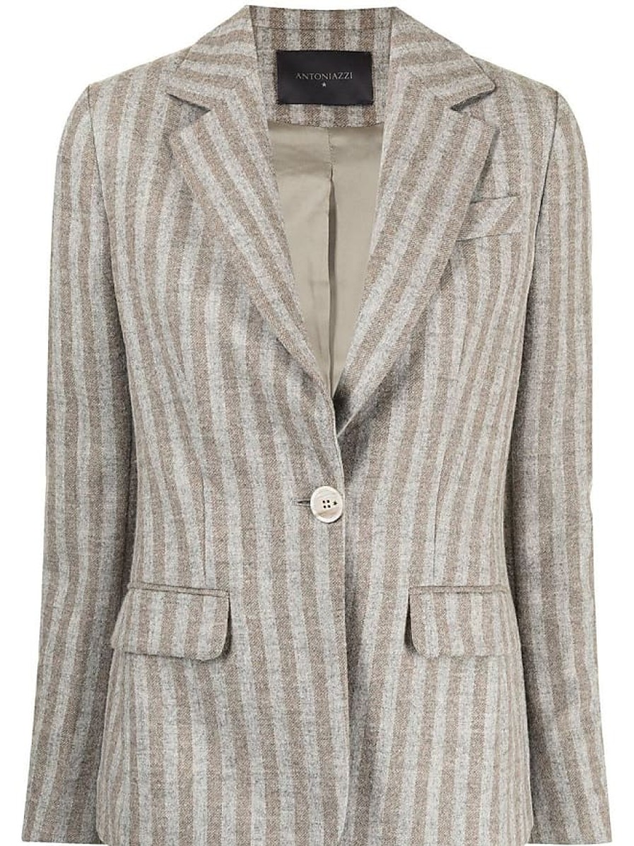 Donne Lardini Abiti | Blazer A Righe In Misto Alpaca - Donna - Alpaca/Lana/Nylon/Acetato/Poliestere - 40 - Grigio