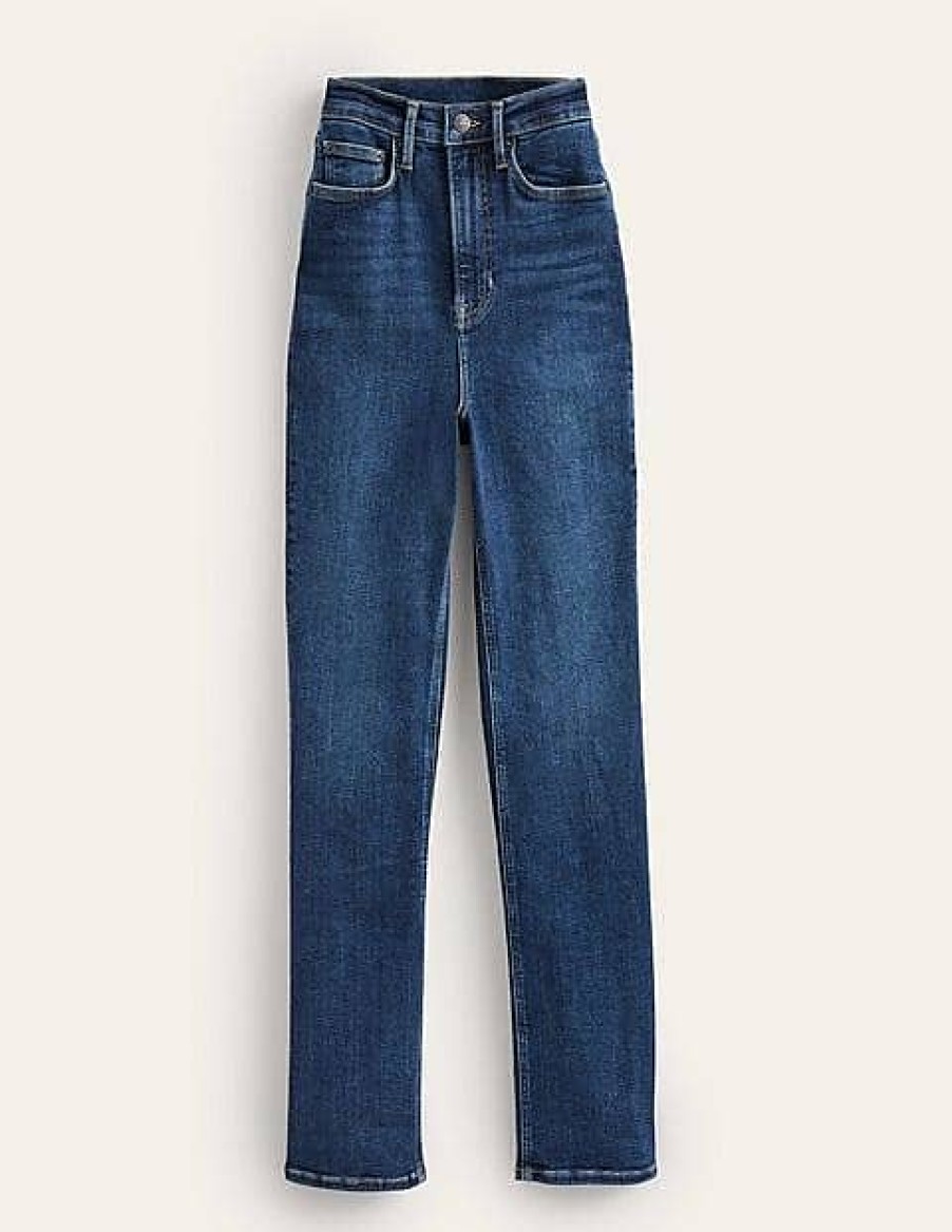 Donne Madre Jeans | Jeans True Straight A Vita Alta Indigo Donna Boden