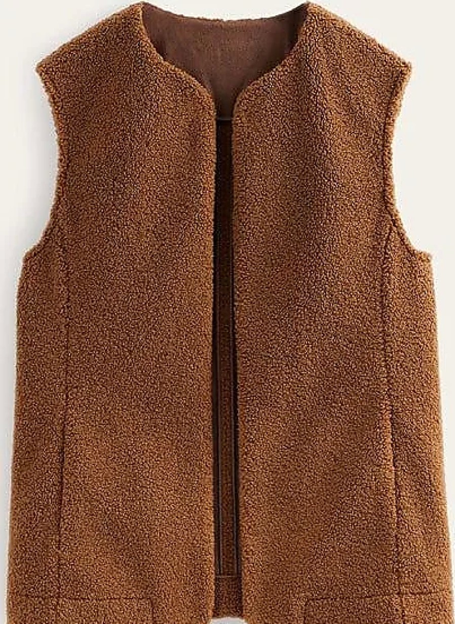 Uomini Moncler Gilet | Gilet Teddy Raw Umber Donna Boden