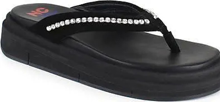 Donne Olukai Sandali | Infradito Kayra Crystal In Pelle Scamosciata Nera A Nordstrom, Taglia 10