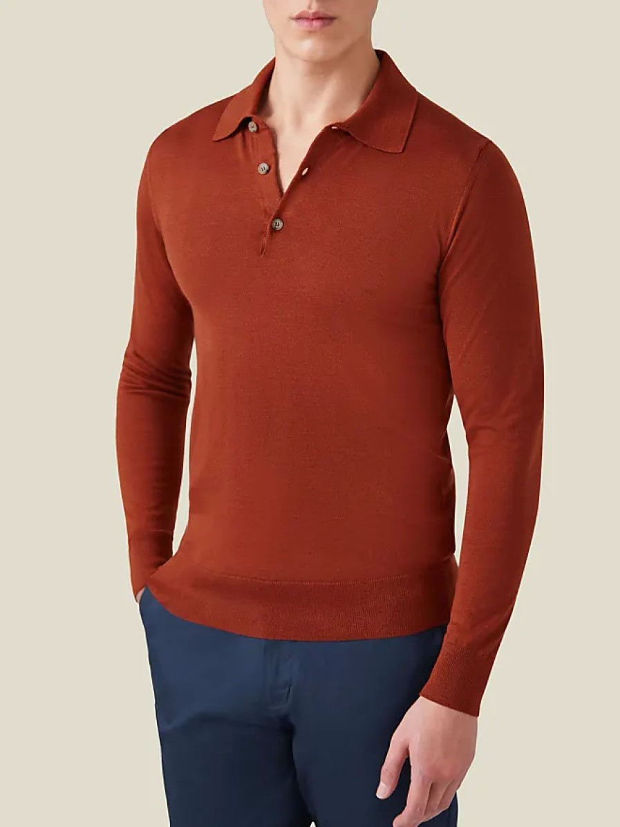 Donne Tommy Hilfiger Magliette | Polo In Pregiata Seta-Cashmere Color Ruggine