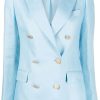 Donne Dunhill Abiti | Blazer In Lino Doppiopetto - Donna - Lino/Lino/Cupro - 42 - Blu