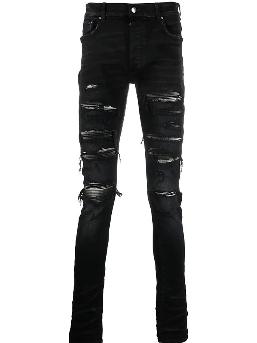 Uomini Luca Faloni Jeans | Jeans Skinny Effetto Consumato Grateful Dead - Uomo - Poliestere/Cotone/Spandex/Elastan - 32 - Nero