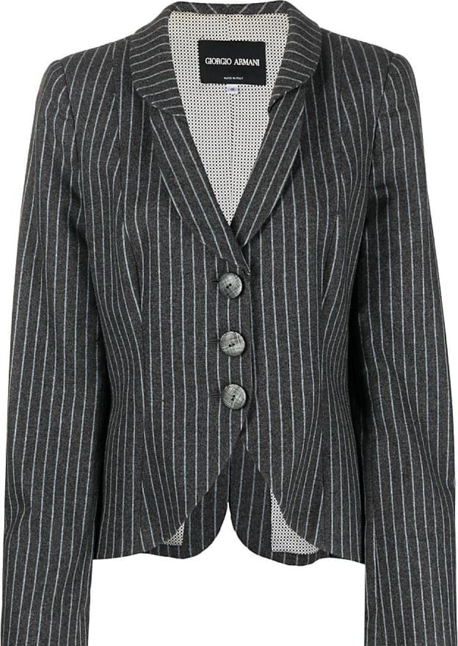 Donne Burberry Abiti | Blazer Gessato Con Risvolti Dentellati Anni '90 - Donna - Lana/Acetato/Cupro - 46 - Grigio