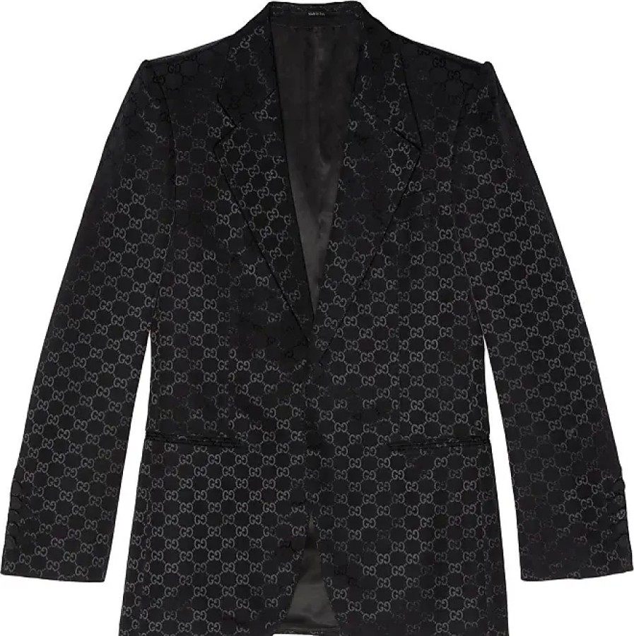 Uomini Alexander McQueen Abiti | Blazer Monopetto Gg - Uomo - Cotone/Viscosa/Viscosa - 44 - Nero