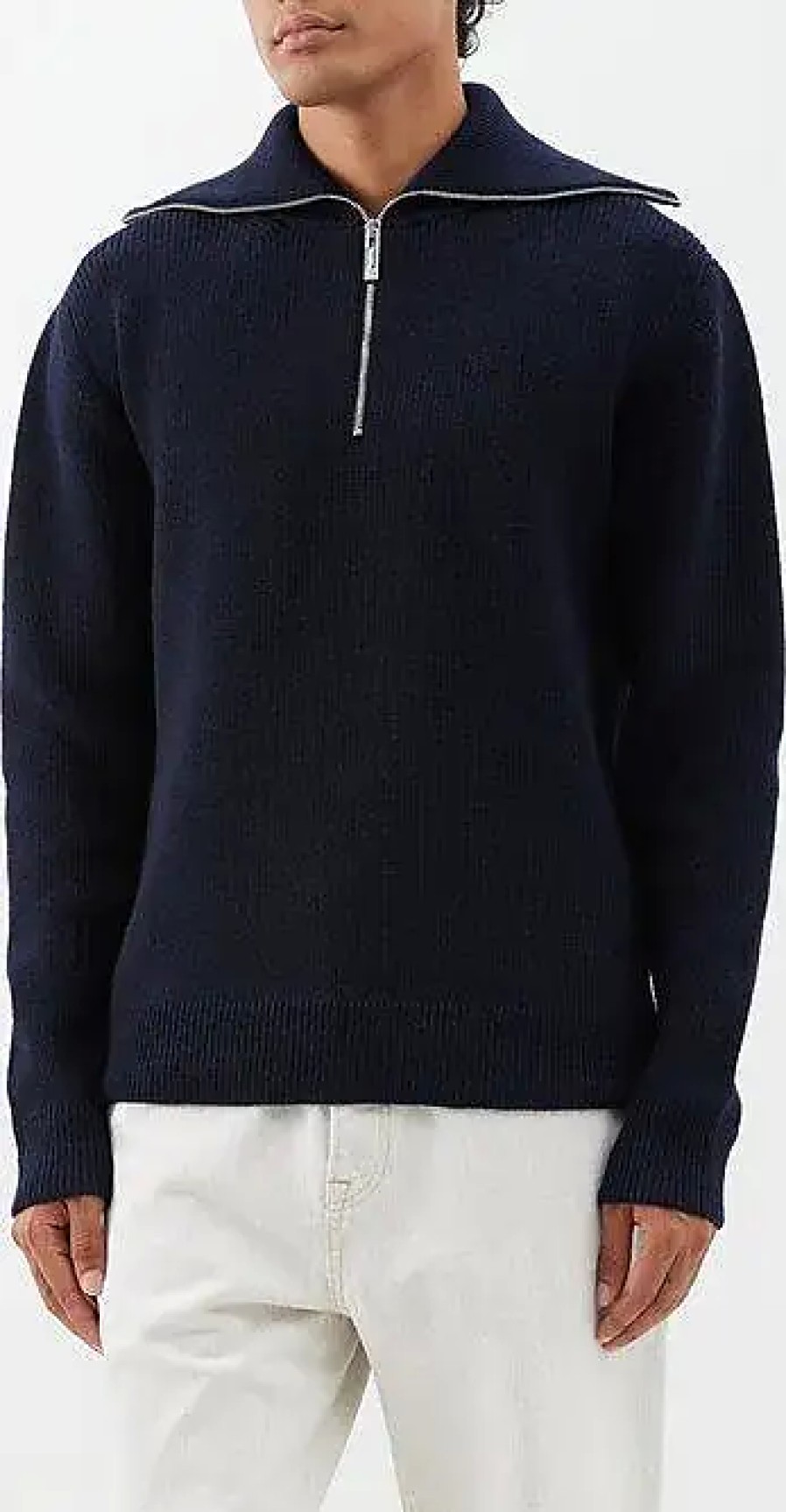 Uomini CAPO Maglioni | Maglione In Lana Con Mezza Zip - Uomo - Blu Scuro