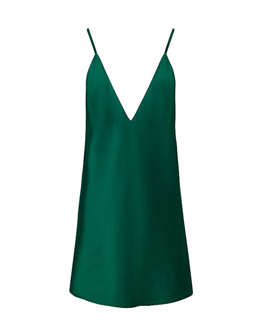 Donne Progetto Piccole Parole Abbigliamento Da Salotto | Clea Luxury Chemise Corta In Raso Verde Avventurina