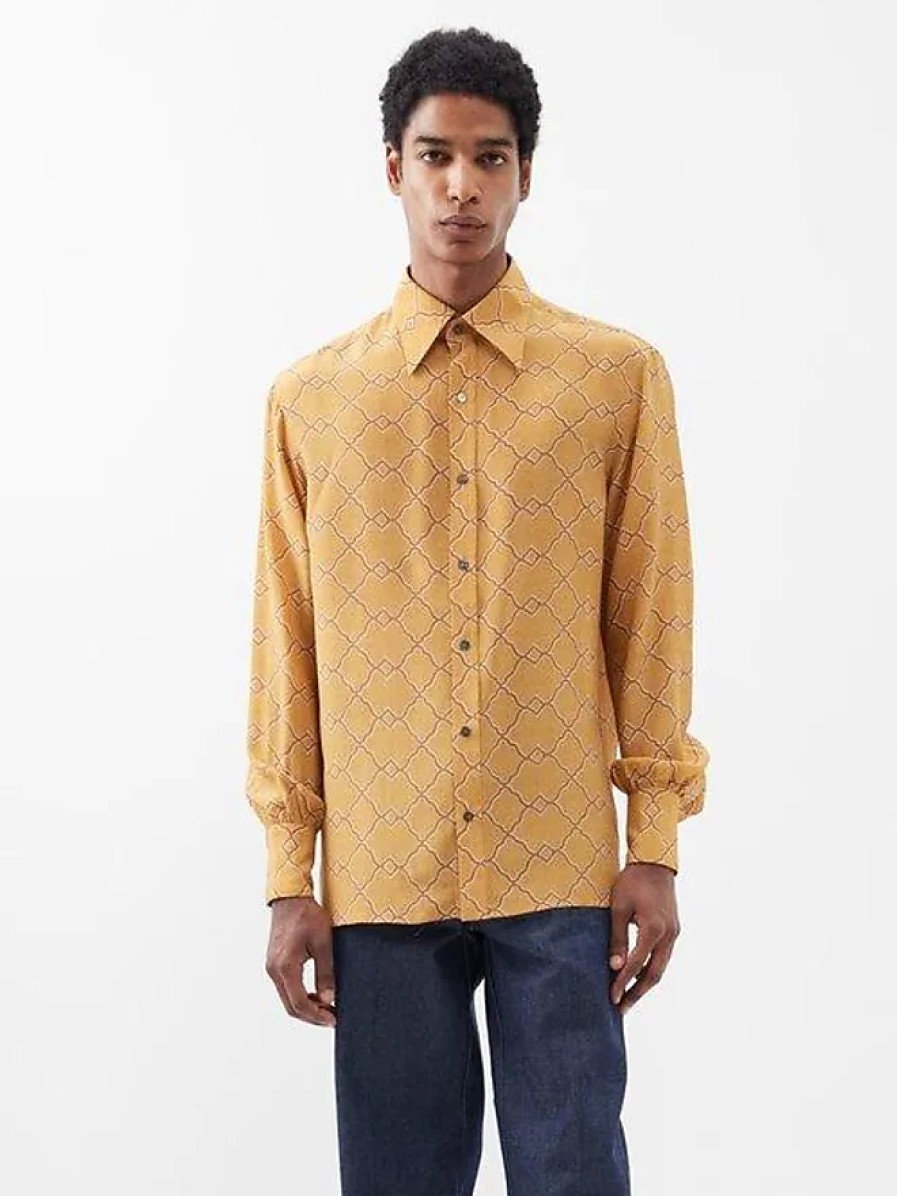 Donne Paul Smith Camicie | Camicia In Seta Con Stampa Traliccio - Uomo - Giallo