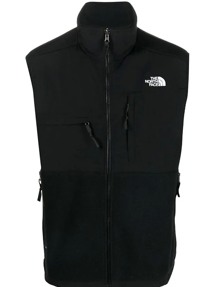 Uomini Moncler Gilet | Gilet Con Zip E Logo Ricamato - Uomo - Nylon/Poliestere/Poliestere - S - Nero