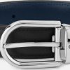 Uomini Ferragamo Cinghie | Cintura In Pelle Reversibile Nera/Blu Con Fibbia A Ferro Di Cavallo Da 30 Mm