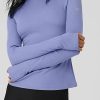 Donne Alo Yoga Magliette | Maglia A Maniche Lunghe Frontrunner A Coste Alosoft In Blu Infinito, Taglia: Xs